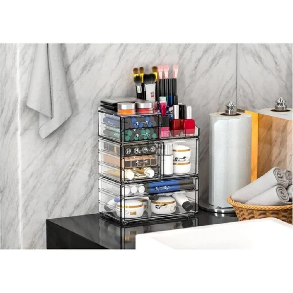 Clear Makeup Organizer, 8-Drawer Stackable Vanity Storage for Skincare & More